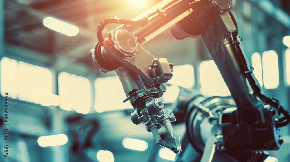 Poster industrial robot arm in factory setting