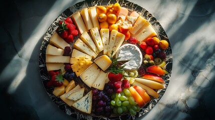 Cheese and Fruit Platter with Brie  Grapes  and Strawberries