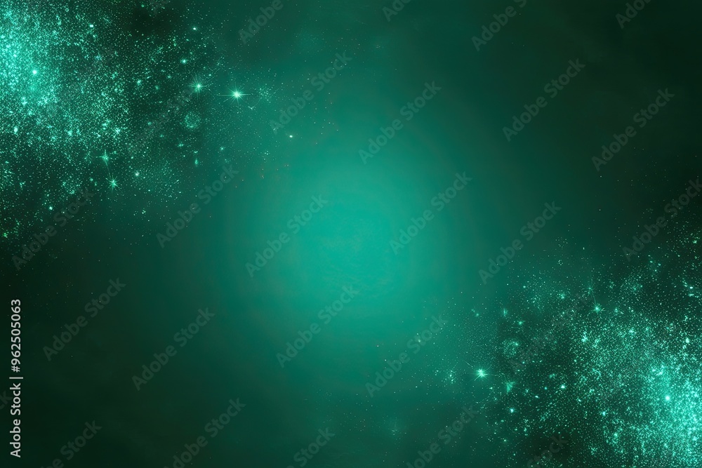 Poster emerald green gradient background with sparkling light and textured effects