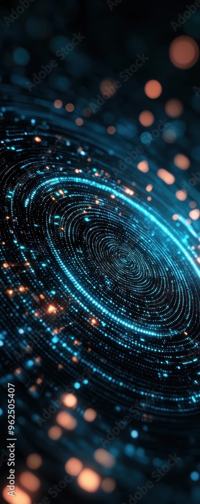 Poster a mesmerizing abstract swirl of blue and orange lights, creating a captivating digital background fo