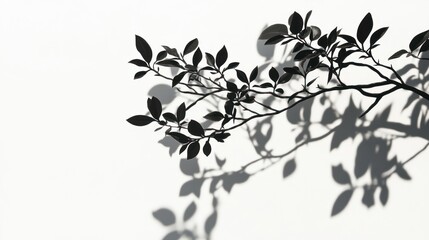 Black Leaf Silhouette and Shadow on White Wall