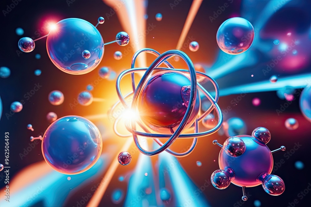 Poster dynamic 3d atoms and molecules in a vibrant abstract setting