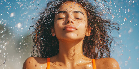 Obraz premium Beautiful woman in a tank top, getting water flowing, generative AI