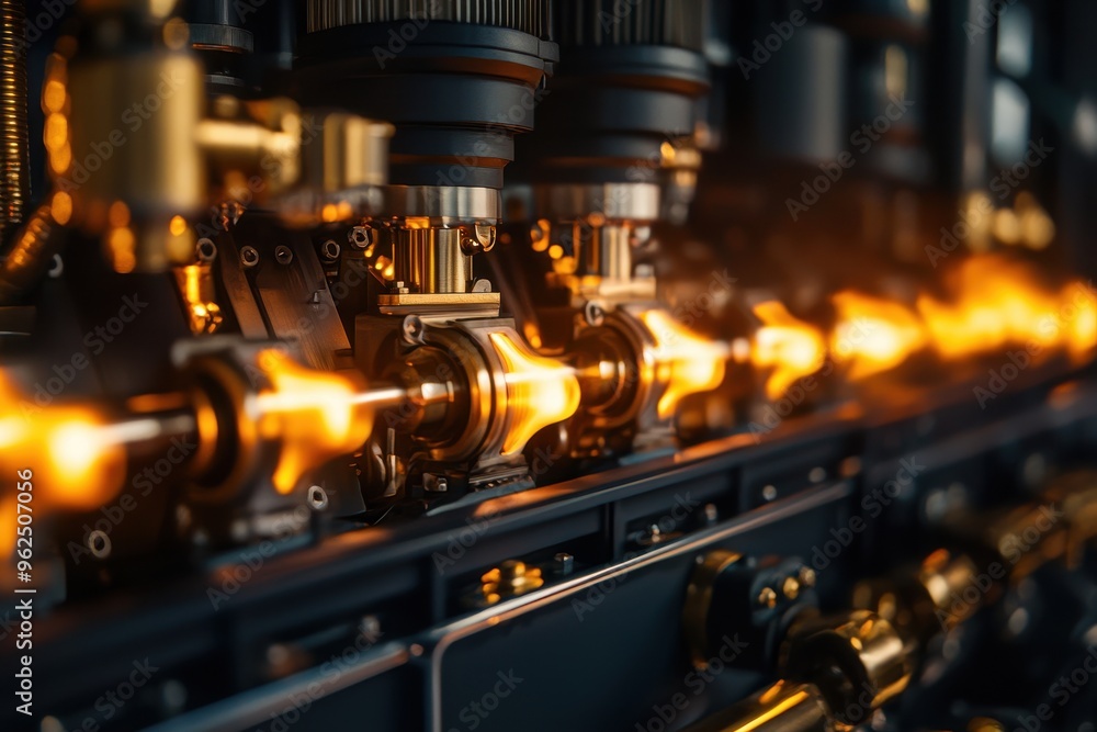Poster close-up of a machine component with glowing lights, showcasing intricate design and engineering exc