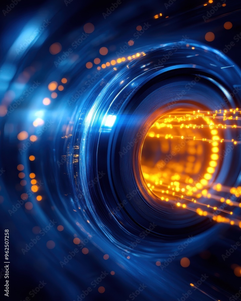 Poster futuristic digital design featuring glowing particles and vibrant colors, creating a mesmerizing vis