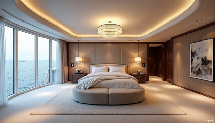 A super luxury yacht bedroom interior