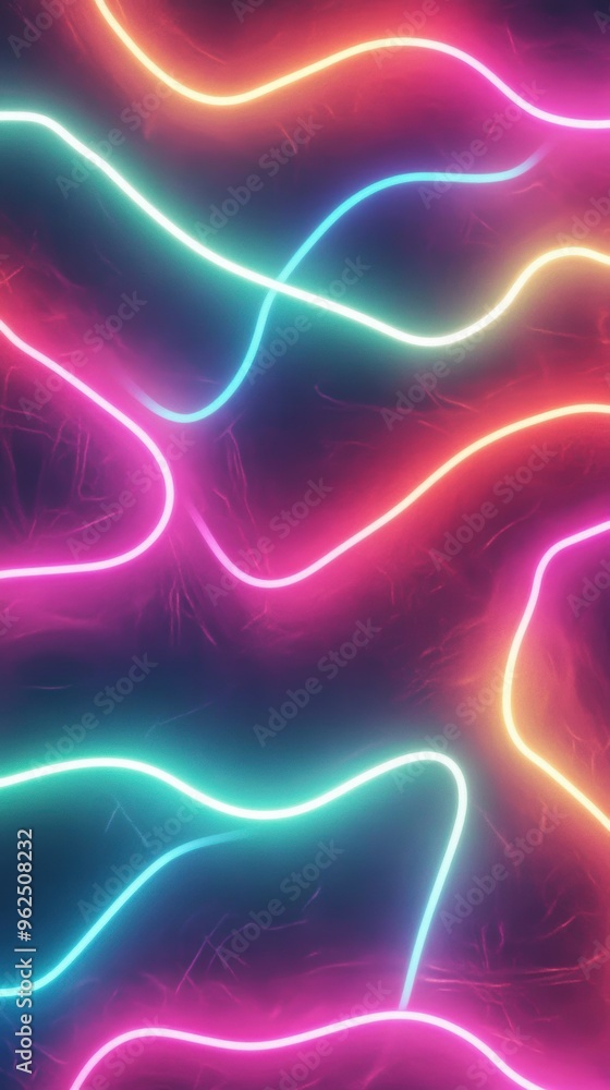 Poster bright neon light waves intertwine in an abstract design, adding a dynamic and colorful energy to a 