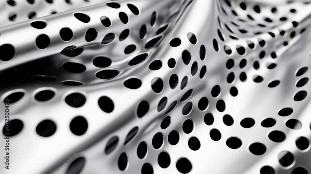 Poster a striking black and white metallic texture showcases circular patterns flowing gracefully, enhancin