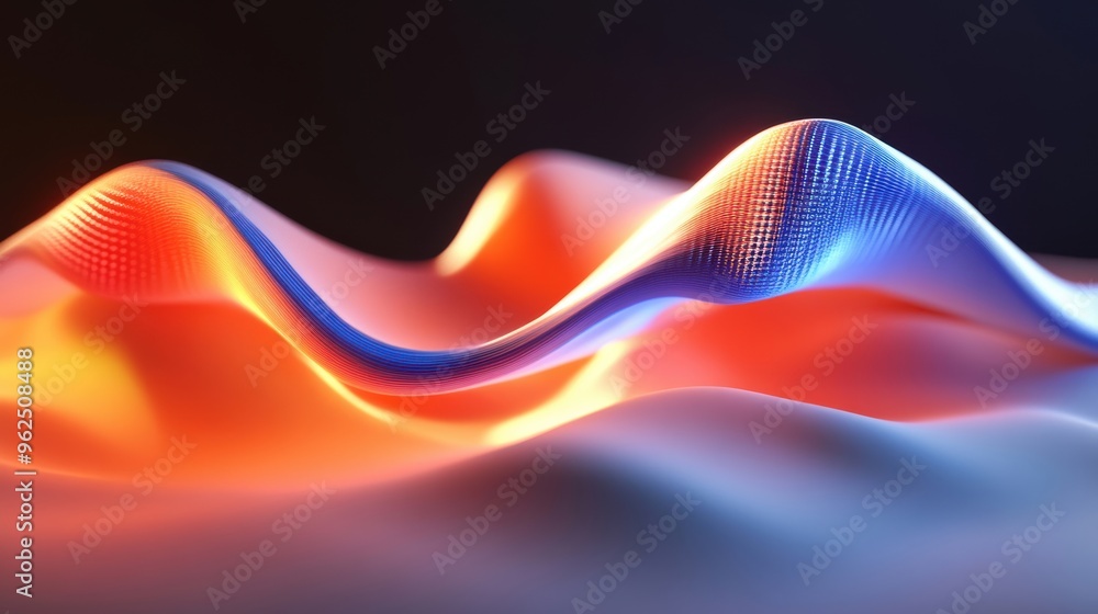 Poster flowing orange and blue light waves create a mesmerizing pattern, evoking a sense of motion and dept