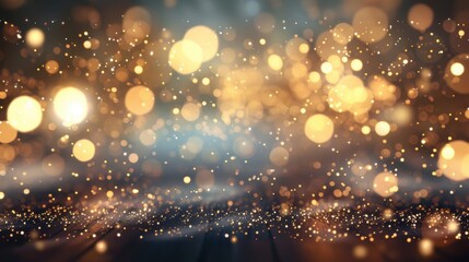 Fototapeta premium A mesmerizing display of golden bokeh dots creates a shimmering effect, suitable for various creative projects and festive occasions