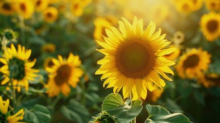 Obraz premium Field of Sunflowers in Full Bloom During Summer