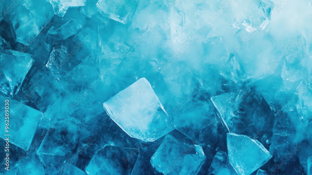 Poster Intricate patterns of blue ice crystals create a cool and serene atmosphere with captivating textures and shapes interacting with light