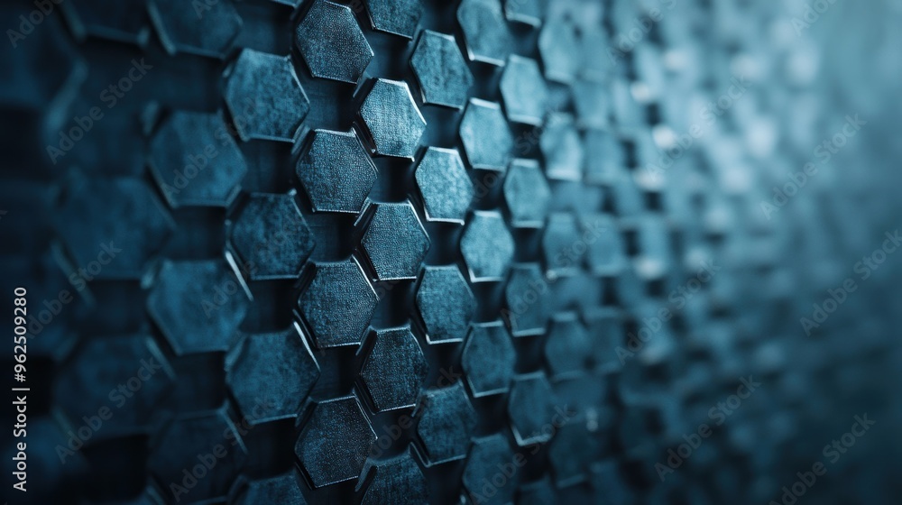 Poster vivid abstract blue geometric shapes form a captivating pattern with hexagons and textures, emphasiz