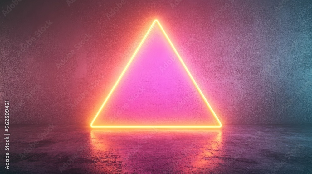 Poster a striking neon triangle emits colorful gradient lights, casting a captivating glow in a dimly lit e