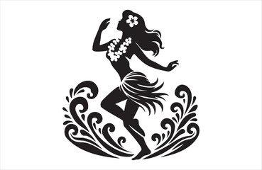 Beautiful Hawaiian young woman dancing of silhouette vector design