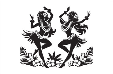 Fototapeta premium Beautiful Hawaiian young woman dancing of silhouette vector design