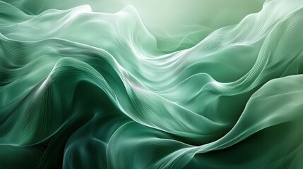 Fototapeta premium Ethereal green lines gracefully bending and weaving into an abstract organic design, producing a soft and calming wallpaper background
