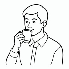 vector a man drinking a one cup of coffee