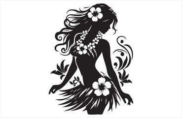 Beautiful Hawaiian young woman dancing of silhouette vector design