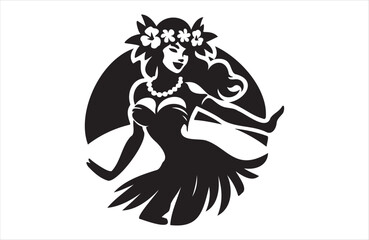 Beautiful Hawaiian young woman dancing of silhouette vector design