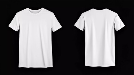 
Blank shirt mock up template, front and back view, plain white t-shirt isolated on black. Good tee design mockup presentation for printing