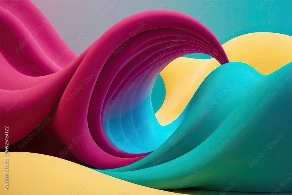 Poster neon wave blend background in raspberry turquoise and lemon with soft glowing abstract texture
