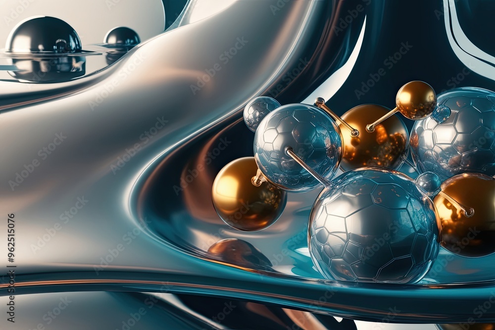 Poster surreal three dimensional atoms and molecules on captivating abstract background