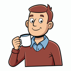 vector a man drinking a one cup of coffee