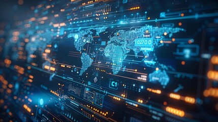 Digital background featuring various digital icons and data visualizations on a blue backdrop