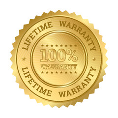 Lifetime Warranty label sticker, Gold round circle zigzag Edge badge icons for Premium quality product guarantee 100% Lifetime ,Realistic Golden vector design shiny for packaging design element