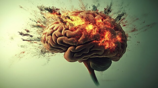 Concept art of a human brain exploding with knowledge and creativity