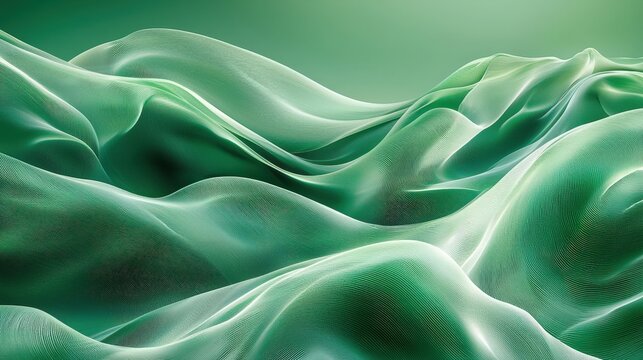 Soft curved green lines cascading like silk threads, blending into an abstract organic pattern with gentle hues, creating a serene wallpaper background