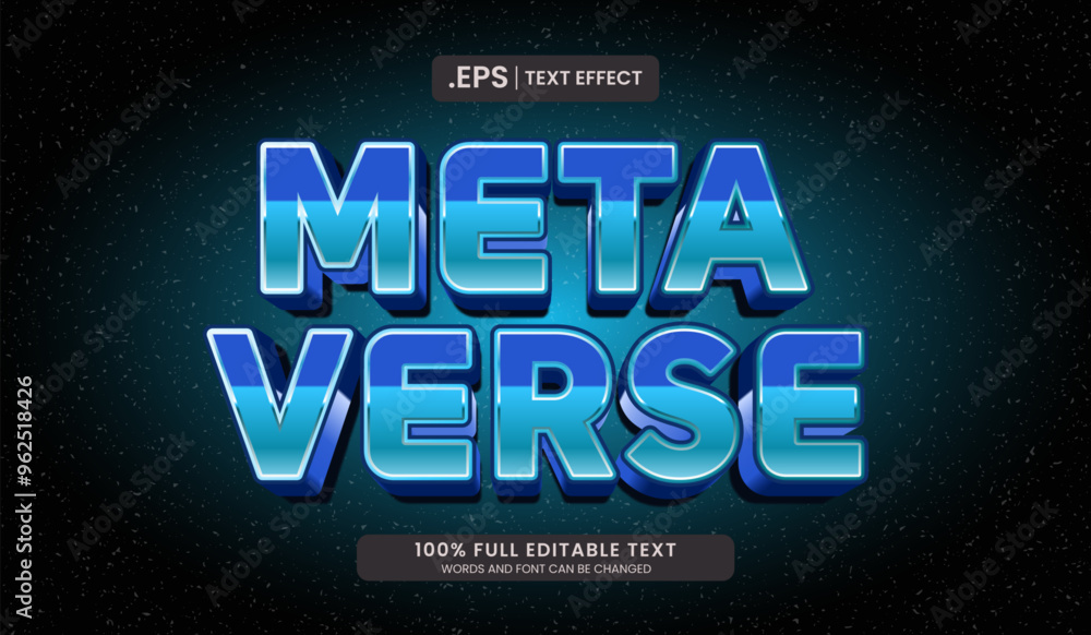Wall mural design editable text effect, metaverse in 3d text with blue glowing color