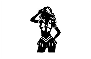  sailorwoman model girl illustration of black shape silhouette vector design
