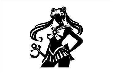  sailorwoman model girl illustration of black shape silhouette vector design