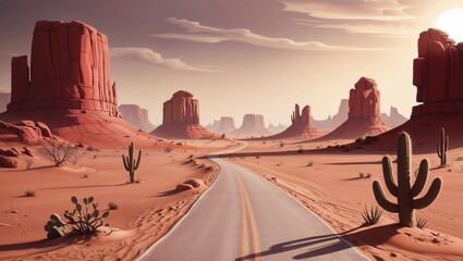 Desert with big stone mountains, vector illustration.