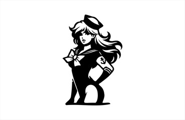  sailorwoman model girl illustration of black shape silhouette vector design