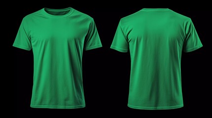 
Blank shirt mock up template, front and back view, plain green t-shirt isolated on black. Good tee design mockup presentation for printing