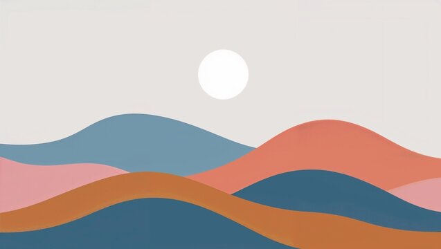 A moon over mountains flat vector design, abstract background.