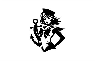  sailorwoman model girl illustration of black shape silhouette vector design