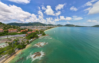 Fototapeta premium High angle view Beautiful Seashore in summer high season at Phuket island Thailand