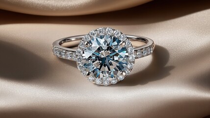Elegant blue gemstone ring on soft satin fabric, perfect for engagements or special occasions, showcasing luxury and beauty.
