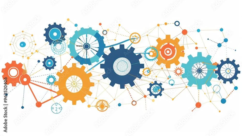 Poster a conceptual illustration of interconnected gears symbolizing the seamless integration of different 