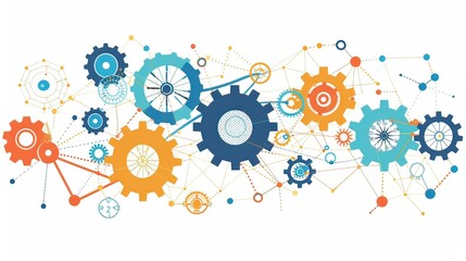 A conceptual illustration of interconnected gears symbolizing the seamless integration of different supply chain processes. 