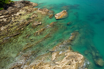 Fototapeta premium High angle view Beautiful Seashore in summer high season at Phuket island Thailand