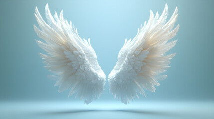 white angel wings realistic 3d on light blue background