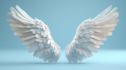 Fototapeta premium white angel wings realistic 3d on light blue background