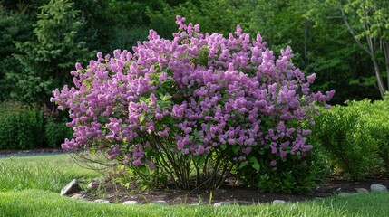 Obraz premium Gorgeous Blooming Lilac Bush Outdoors: Image with Abundant Copy Space
