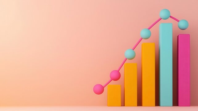 Linear regression, 3D chart with data points and bestfit line, 3D illustration