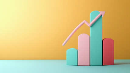 Linear regression, 3D chart with data points and bestfit line, 3D illustration